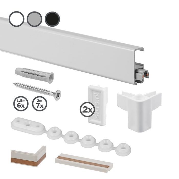 STAS multirail hvit (150 cm) + monteringssett: bildeoppheng system med belysning med og høy bæreevne.