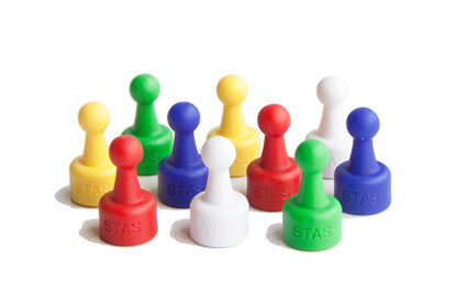 STAS coloured magnet set inkluderer 10 neodymmagneter i 5 livlige farger.